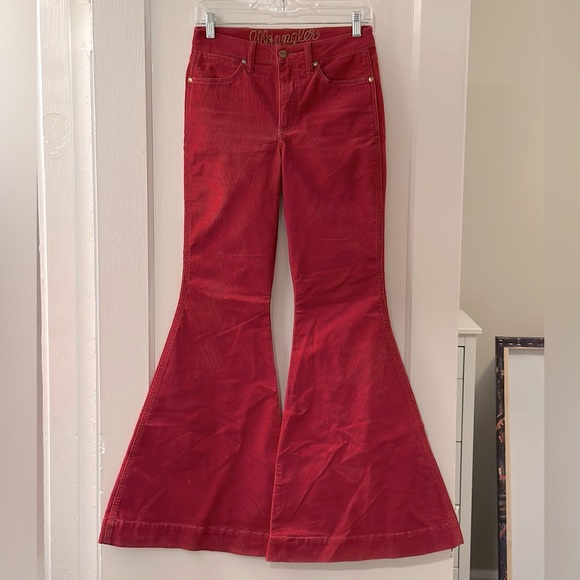 Wrangler Pants - Wrangler Retro High Rise Super Flare Red Corduroys Size 26x33